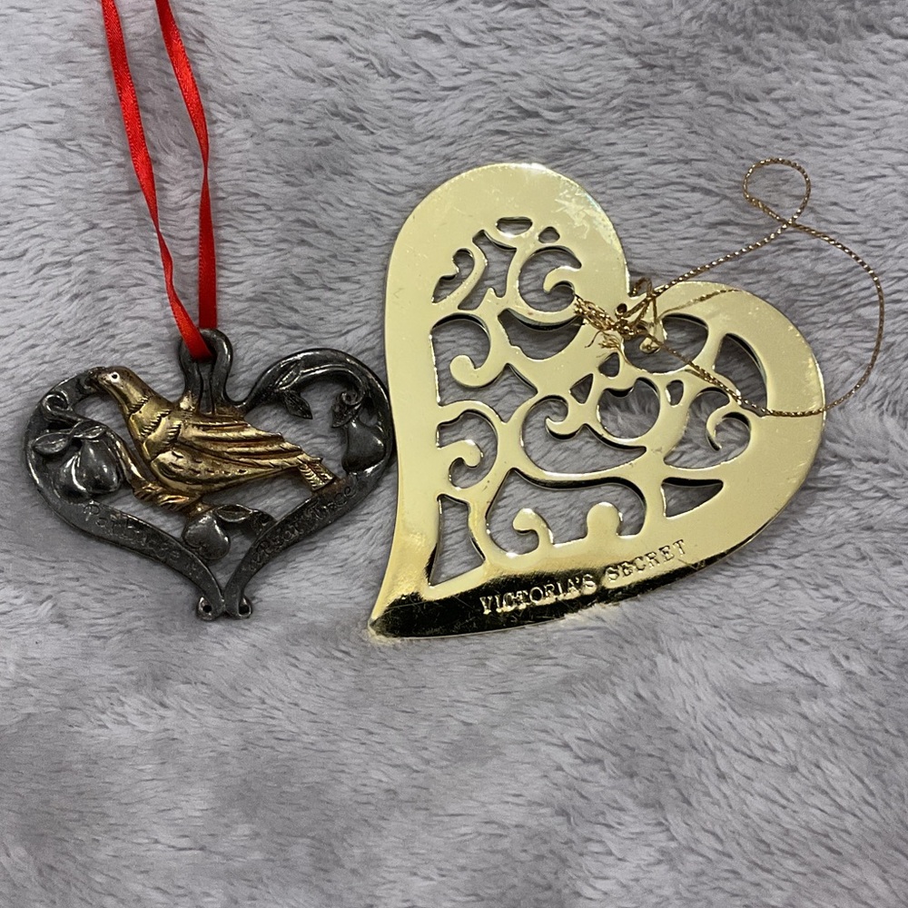 Victoria's Secret Gold and Silver Heart Ornaments